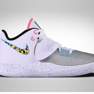 Nike White and Gray Basketball Shoes with Colorful Swoosh